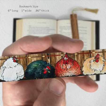 Chickens by Christi Sobel on Handmade Wooden Bookmark - Made in the USA