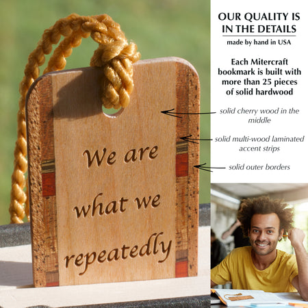 Aristotle Excellence Quote Engraved Handmade Wooden Bookmark - Made in the USA