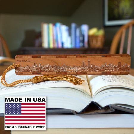 Atlanta Georgia Downtown Skyline Engraved Wooden Bookmark - Made in the USA