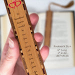 Love Rhyme A Hundred Hearts Handmade Engraved with added Color Wooden Bookmark - Made in the USA