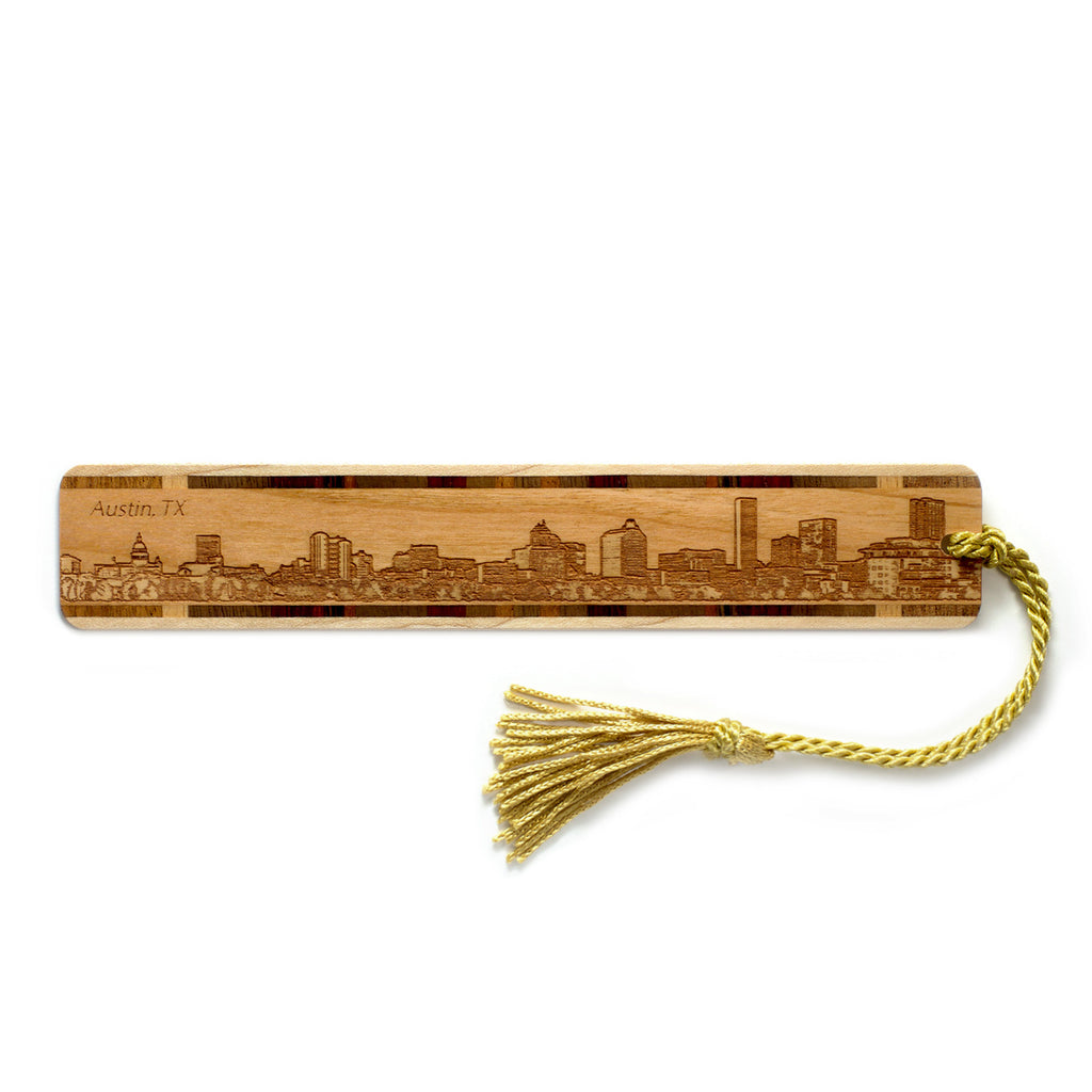 Austin Texas Skyline Handmade Engraved Wooden Bookmark- Made in the US