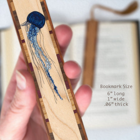 Blue Jellyfish Handmade Wooden Bookmark - Made in the USA