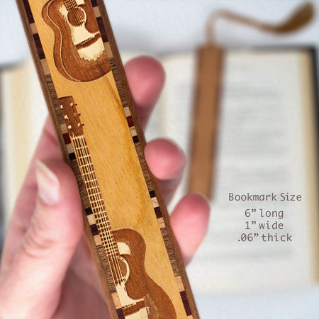 Acoustic Guitar Musical  Instrument Handmade Engraved Wooden Bookmarks - Made in the USA