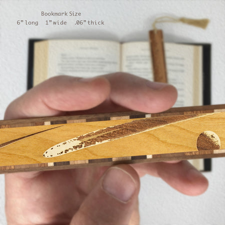 Outer Space - Asteroids with Moon Engraved Wooden Bookmark with Tassel