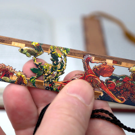 Octopus Garden Underwater Sea Life Engraved Cut-Out with added Color Handmade Wooden Bookmark - Made in the USA