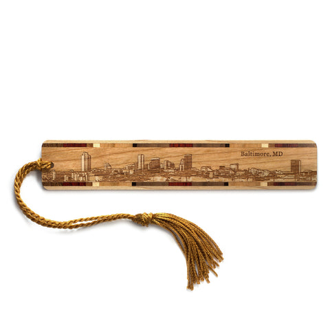 Baltimore Maryland Skyline Handmade Engraved Wooden Bookmark - Made in the USA