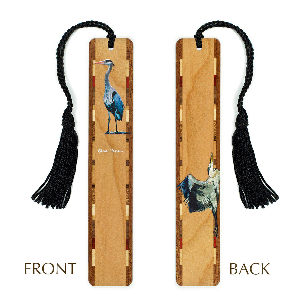Great Blue Heron Bird (Double Sided) Handmade Wooden Bookmark - Made i