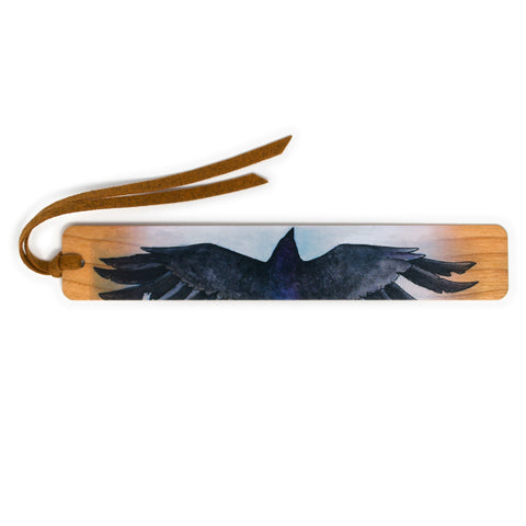 Crow - Art by Christi Sobel on Solid Cherry Wooden Bookmark with Tassel