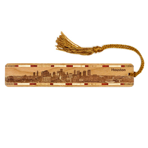 Houston Texas Skyline Handmade Engraved Wooden Bookmark - Made in the USA