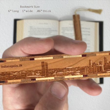 Indianapolis Indiana Skyline Handmade Engraved Wooden Bookmark - Made in the USA
