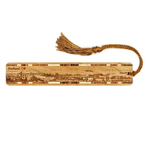 Portland Oregon Downtown Skyline Handmade Engraved Wooden Bookmark - Made in the USA