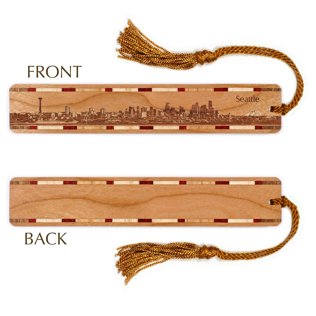 Washington Bookmarks Seattle Washington Downtown Skyline with Mt Rainier Handmade Engraved