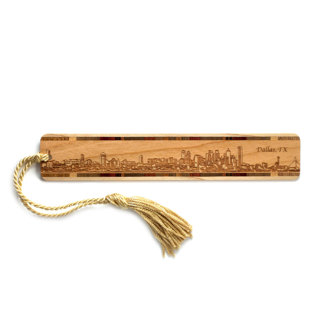 Dallas Texas Skyline Engraved Handmade Wooden Bookmark - Made in the U