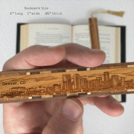 Denver Colorado Skyline Handmade Engraved Wooden Bookmark - Made in the USA