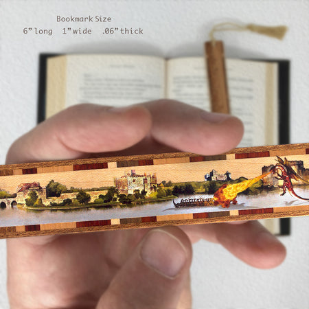 Fire Breathing Dragon Defends Castle Handmade Wood Bookmark - Made in the USA