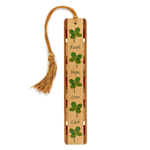 Four Leaf Lucky Clover Faith Hope Love Luck Handmade Wooden Bookmark - Made in the USA
