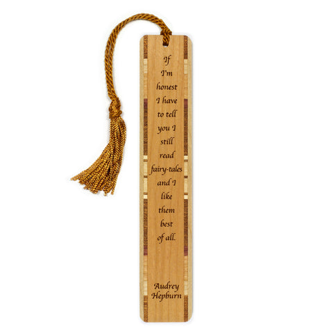 Audrey Hepburn Reading Fairy-tales Quote Engraved Handmade Wooden Bookmark - Made in the USA