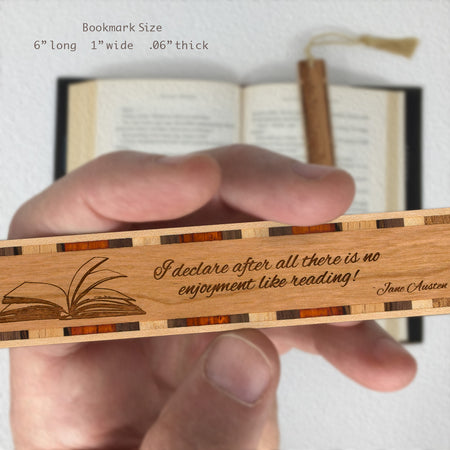 Jane Austen Reading Quote Handmade Engraved Wooden Bookmark- Made in the USA