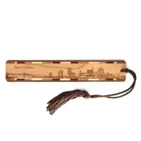 New Orleans Louisiana Downtown Skyline Handmade Engraved Wooden Bookmark - Made in the USA