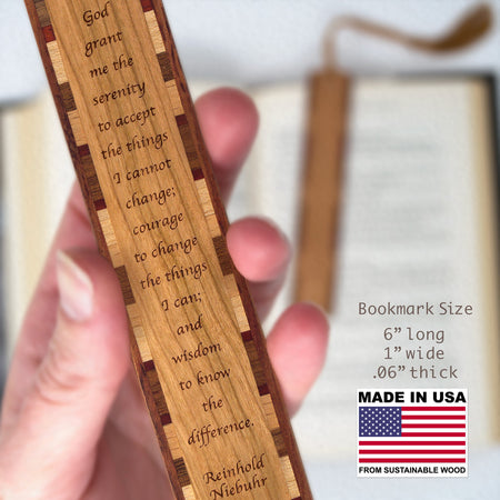 Serenity Prayer God Grant Me Quote Handmade Wooden Bookmark - Made in the USA