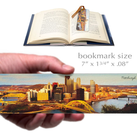 Pittsburgh Pennsylvania  Downtown Color Skyline Handmade Wooden Bookmark - Made in the USA