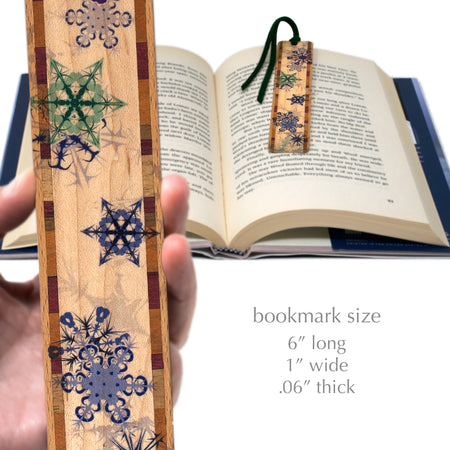 Snow Flakes in Color Wooden Bookmark with Tassel