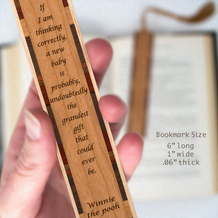 Winnie The Pooh New Baby Quote Handmade Engraved Wooden Bookmark - Made in the USA