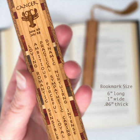 Cancer Zodiac Astrological Sign Handmade Engraved Wood Bookmark - Made in the USA