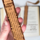 Pisces Zodiac Astrological Sign Handmade Engraved Wooden Bookmark - Made in the USA