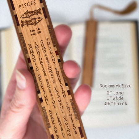 Pisces Zodiac Astrological Sign Handmade Engraved Wooden Bookmark - Made in the USA