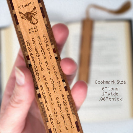 Scorpio Zodiac Astrological Sign Handmade Engraved Wooden Bookmark - Made in the USA