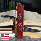 Japanese Sakura Cherry Blossoms Engraved on Handmade Wooden Bookmark - Made in the USA