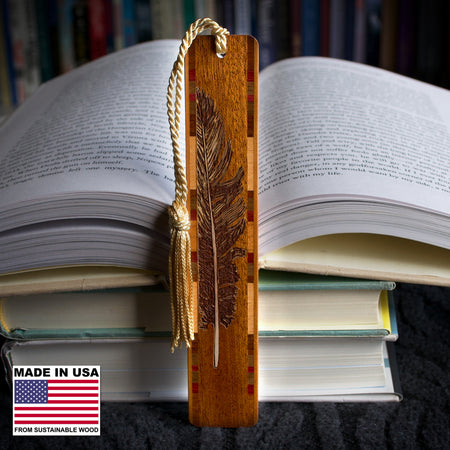 Feather Handmade Engraved Wooden Bookmark - Made in the USA