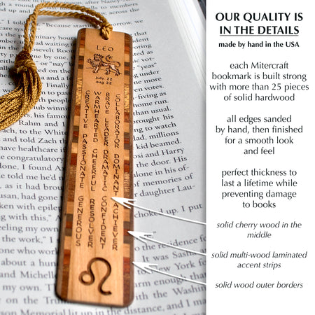 Leo Zodiac Astrological Sign Handmade Engraved Wood Bookmark - Made in the USA