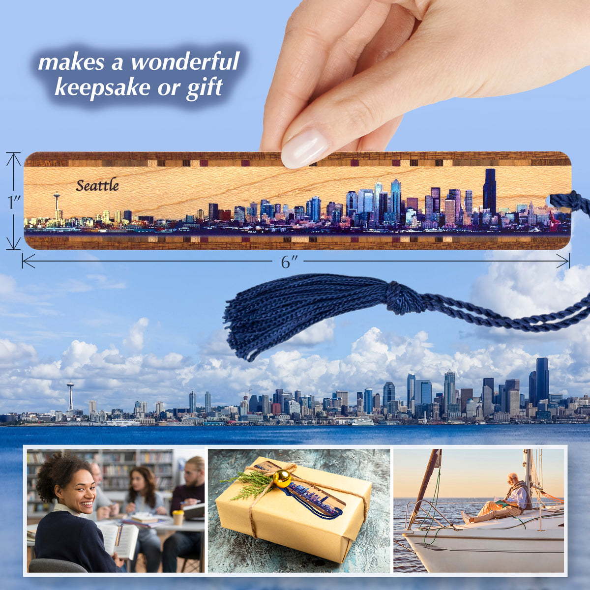 Washington Bookmarks Seattle Downtown Skyline Handmade Wooden Bookmark - Made in the USA