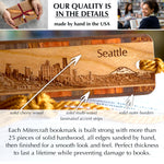 Seattle Washington Downtown Skyline with Mt Rainier Handmade Engraved Wooden Bookmark  - Made in the USA
