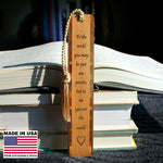 To Me You Are The World Quote Handmade Engraved Wooden Bookmark - Made in the USA