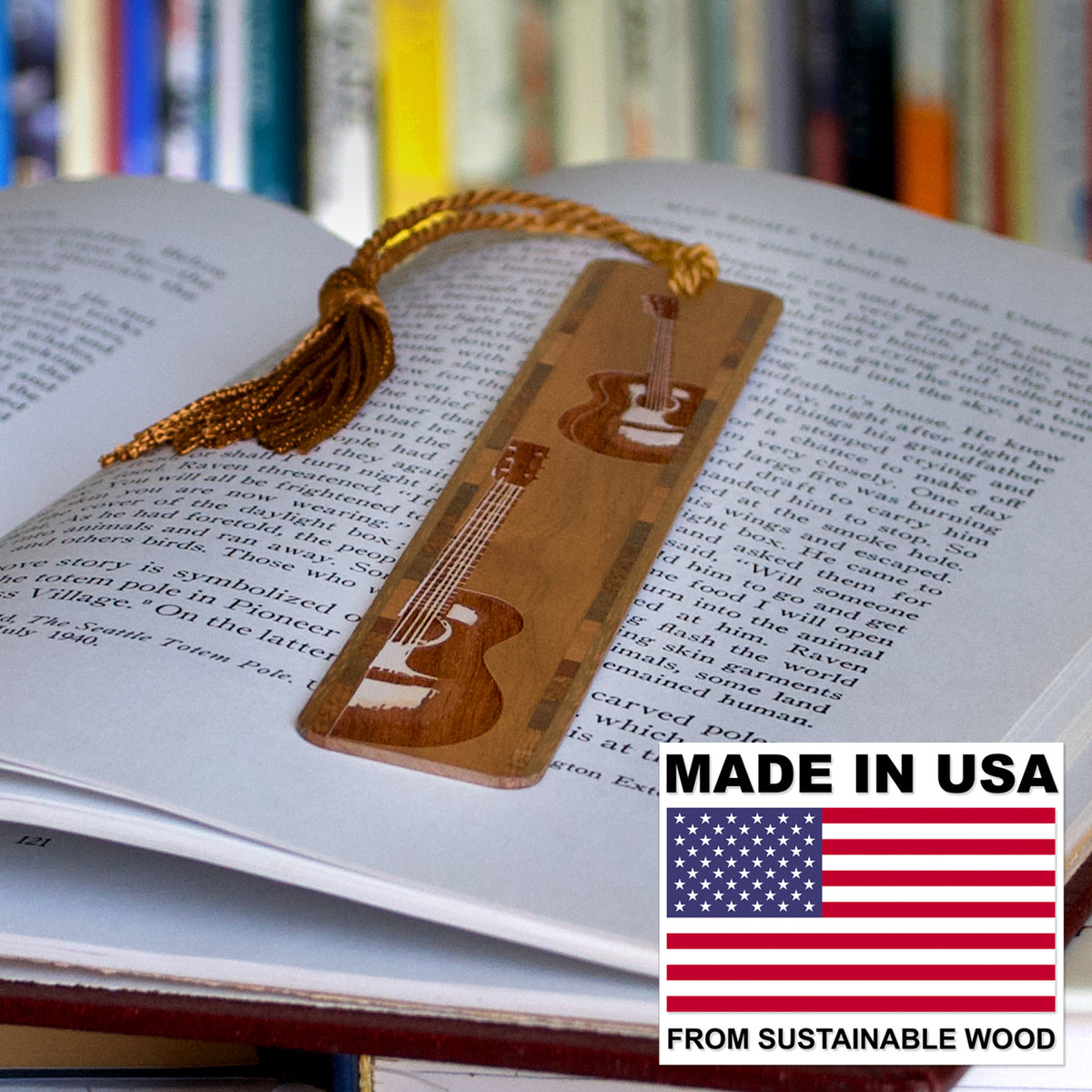 Acoustic Guitar Musical Instrument Handmade Engraved Wooden Bookmarks