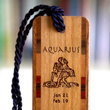 Aquarius Zodiac Astrological Sign Handmade Engraved Wood Bookmark - Made in the USA