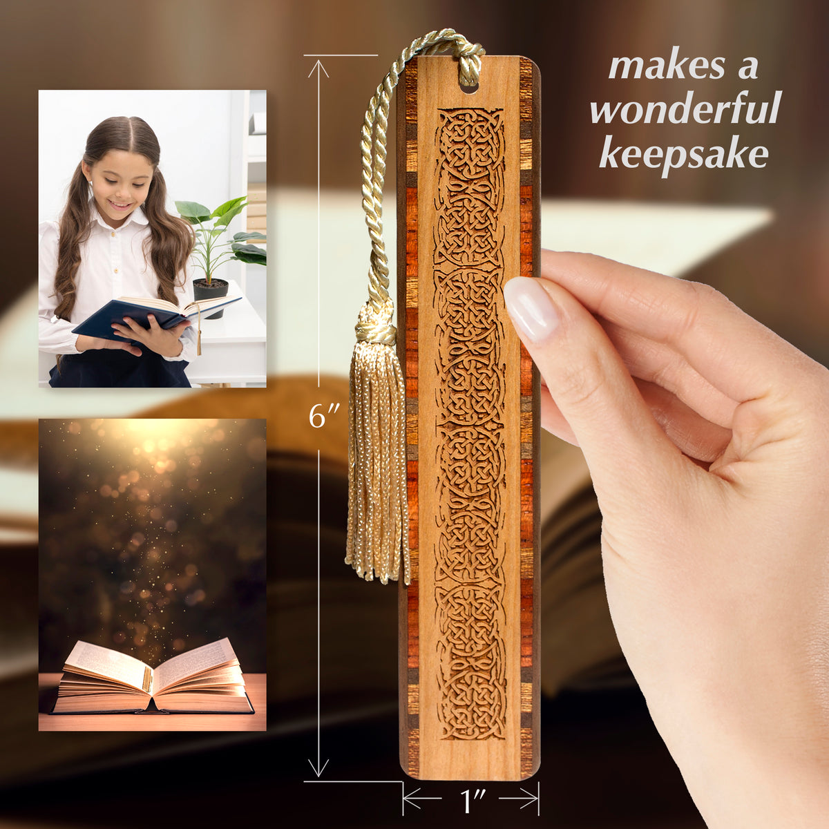 Celtic Knot Handmade Engraved on Cherry Wooden Bookmark - Made in the