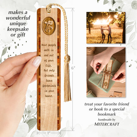 Friends Leave Footprints in Your Heart Sentimental Quote Handmade Engraved Wooden Bookmark  - Made in the USA