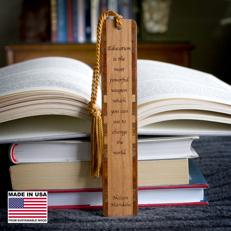 Nelson Mandela Inspirational Education Quote Handmade Engraved Wooden Bookmark -  Made in the USA